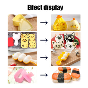 Cute Cat Rice Ball Molds 6 Sets Sushi Molds Bento Box Accessories Kits with 1PC Musubi Maker Press Mold, 2PCS Gimbap Molds Trian