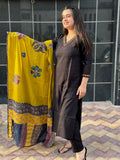 Gosriki Women'S Cotton Blend Embroidered Straight Kurta With Pant & Dupatta (Fronx Black-Gs_Xs_Black_X-Small),Black,,B0FH71LQJD