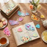 Resurhang 12 Pcs Tea Bag Bookmarks Tea Party Favors Cute Hand Embroidered Teapot Bookmarks Gift for Spring Holiday Teacher Women