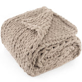 LONG CREATE Chunky Knit Throw Blanket 50X 60, 100% Handmade with Soft Chenille Yarn, 4.4lbs Thick Cable Knitted Blankets, La