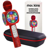 Mockins Red Bling Karaoke Microphone for Kids - Wireless Microphone Karaoke w/Speaker, Voice Changer & Colorful LED Lights, Port