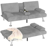 Homall Futon Sofa Bed, Futon Couch with Removable Armrests, Adjustable Recliner Sleeper Sofa Bed with Dual Cup Holders for Livin