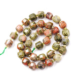 Malahill Wholesale Natural Faceted Stone Beads for Jewelry Making Sold per Bag 5 Strands Inside Cube Unakite 8mm