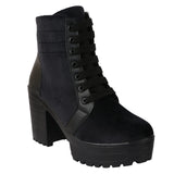Shoetopia Women Black Block Heeled Lace Up Boot,Black,4,B09NC3ZDPH