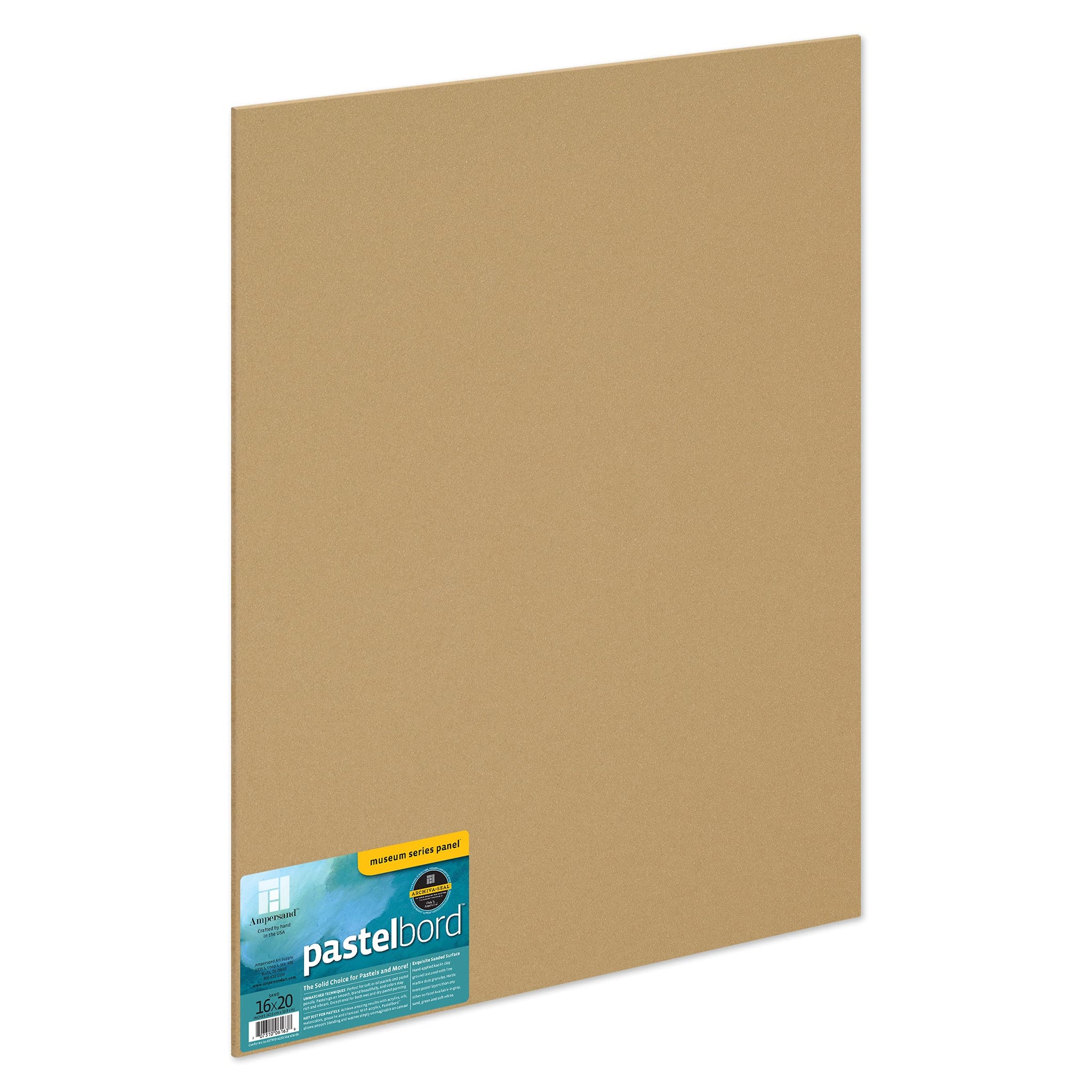 Ampersand Art Supply Pastel Painting Panel: Museum Series Pastelbord, Sand, 1/8 Inch Flat Profile, 16X20
