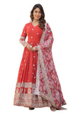 Wedani Faux Georgette Embroidered Work Anarkali Kurta Set For Women (In Alpha Xl Regular Red),Red,XL