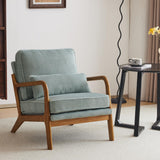 Karl home Mid-Century Modern Accent Chair, Living Room Chairs with Pillow Corduroy Upholstered Lounge Armchair with Solid Wood F