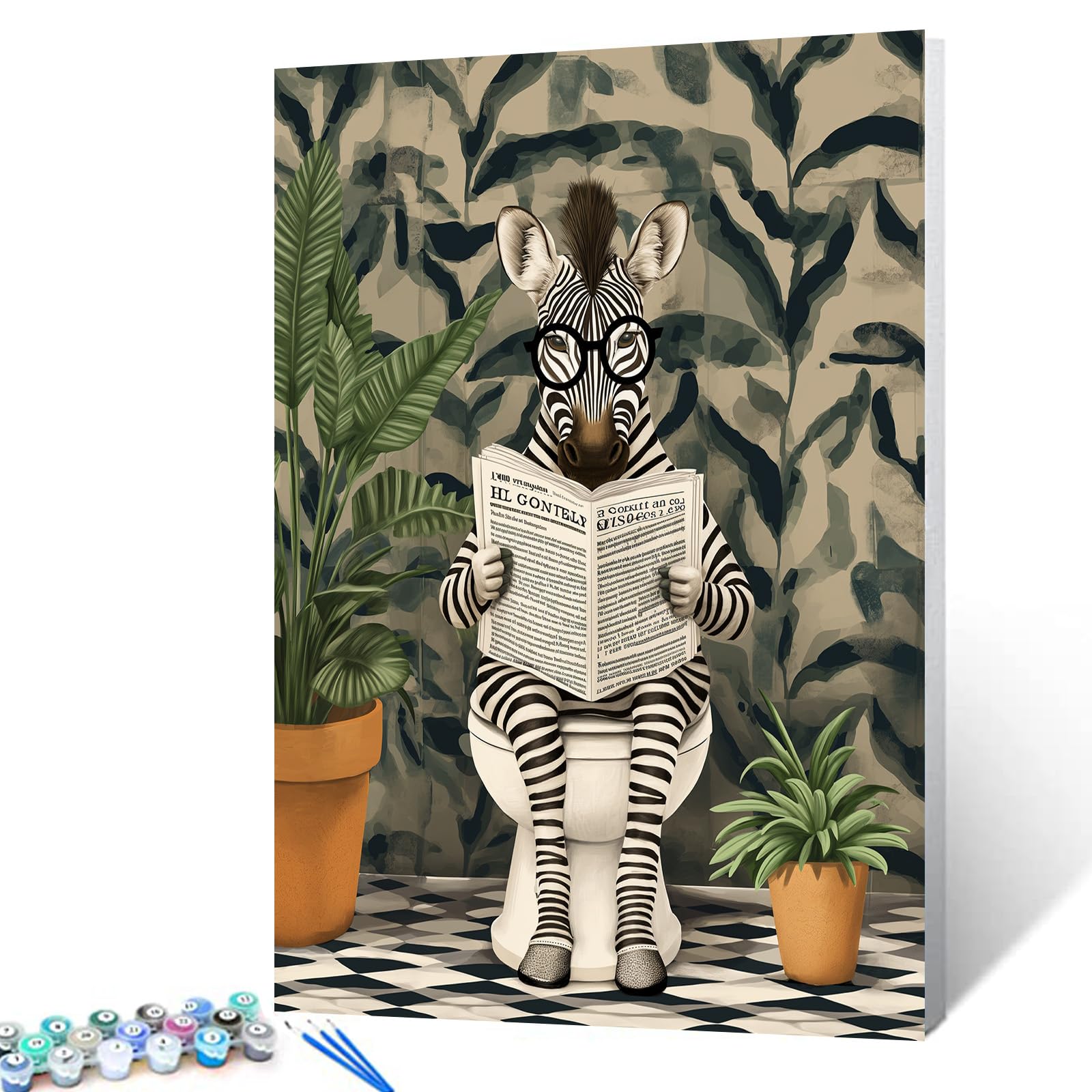 Animals on Toilet DIY Paint by Number for Adults Beginner Zebra Reading Newspapers Painting by Numbers Paint Kits Canvas Gifts A