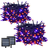 QITONG Orange and Purple Solar String Lights, 2 Pack Each 66ft 200 LED Halloween String Lights Outdoor Waterproof, 8 Modes Chris