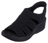 Skechers Womens PIER-LITE - MEMORY MAKER wedge sandal Black/Black 6 M-New