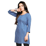 Shiv Textiles Rayon Fabric Printed Round Neck Short Kurtis For Women Top Dresses Kurti For Ladies & Girls Kurtis (Blue_Xs)