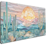 Desk Mat Gaming Abstract Ocean Desk Pad Large Mouse and Keyboard Pad, Faux Stained Glass Sun & Waves Mouse Mat XXL Desk Protecto