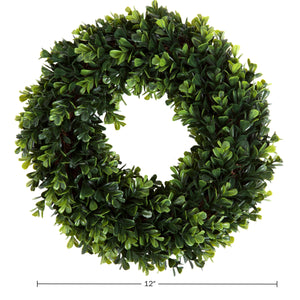 12-Inch Boxwood Wreath - Round UV Resistant Artificial Spring, Summer, Fall, or Winter Wreath - Indoor/Outdoor Wreaths for Front
