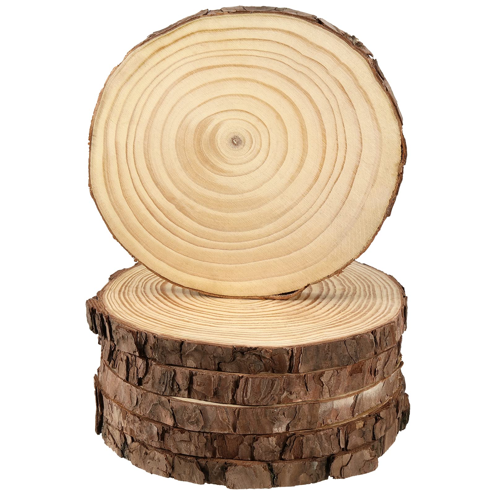 JEUIHAU 6 PCS 8-10 Inches Natural Unfinished Wood Slices, Round Wooden Tree Bark Discs, Wooden Circles for DIY Crafts, Christmas