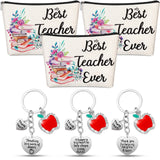 Frienda 6 Pack Teacher Appreciation Gifts for Women Bulk Christmas Teacher Gifts 3 Pcs Zipper Cosmetic Bags Canvas Makeup Pouch 