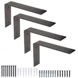 Ilyapa Heavy Duty Floating Shelf Brackets, 4 Pack, Rustic Iron - 6x10 Inch Black Metal Shelf Holders for Wall Mount Shelves