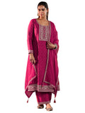 Libas Magenta Chanderi Silk Embroidered Kurta Sets For Women