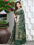 Sugathari Womens Banarasi Saree Pure Kanjivaram Silk Saree Soft New Ladies 2023 Design Wear Pattu Sarees Latest Party Sari Collections With Blouse Piece For Wedding Sadi (San Pari-182 Dark Green)