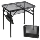 SKIKEN Small Floding Grill Table with Mesh Layer, 2 Height Adjustable, Portable & Lightweight Metal Camping Table for Outdoor, B