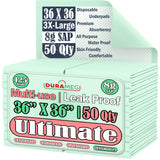 Chucks Disposable [50-Pads] Underpads 36x36 Incontinence Chux Pads - 8g Super Absorbent Polymer Protective Bed & Pee Pads for fo