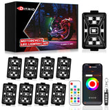 8PCS 5 Sides Full Angle RGB Motorcycle LED Underglow Kit with APP and 2 Remote Control,Brake Light Bright Waterproof Music Mode 