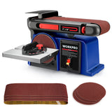 WORKPRO Belt Disc Sander, 4 in. x 36 in. Belt & 6 in. Disc Sander with 6pcs Sandpapers, Cast Iron Base for Sanding Woodworking, 