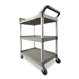 Rubbermaid Commercial Products Heavy Duty 3Shelf Rolling Service/Utility/Push Cart, 200 lbs. Capacity, Platinum, for Foodservic