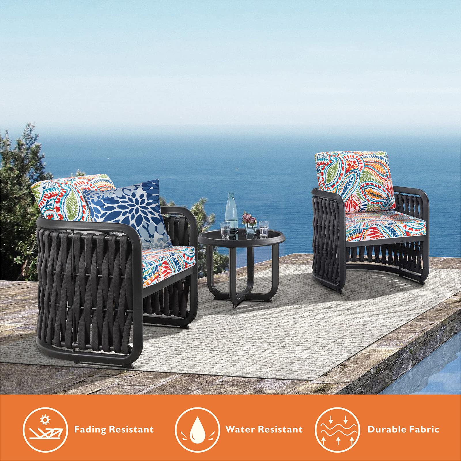 JMGBird Outdoor Cushion Tufted Pillow, Deep Seat Outdoor Chair Cushion Set 22x22 Patio Cushions for Outdoor Furniture