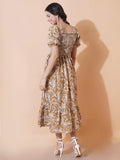 Kzully | Elegance: Smocked A-Line Midi Dress - Superior Comfort & Chic Style Mustard Mustard Xs