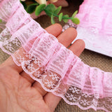 Lace Ruffle Trim for Crafts 1-5/8x5yd 2-Layer Pleated Edge Lace Ribbon (Pink)
