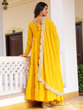 Wedani Georgette Sequins Work Anarkali Kurta Set For Women Yellow,YELLOW,XL,Georgette,Anarkali,