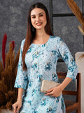 Anni Designer Women'S Cotton Blend Straight Printed Kurta With Pant (Bhutam Blue_M_Blue_Medium),Blue,M,,,
