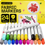 ARTISTRO 24 Fabric Markers - Fine Tip Fabric Markers Permanent for Clothes - No Bleed Pens for T-Shirts, Bags, Textile, Canvas, 