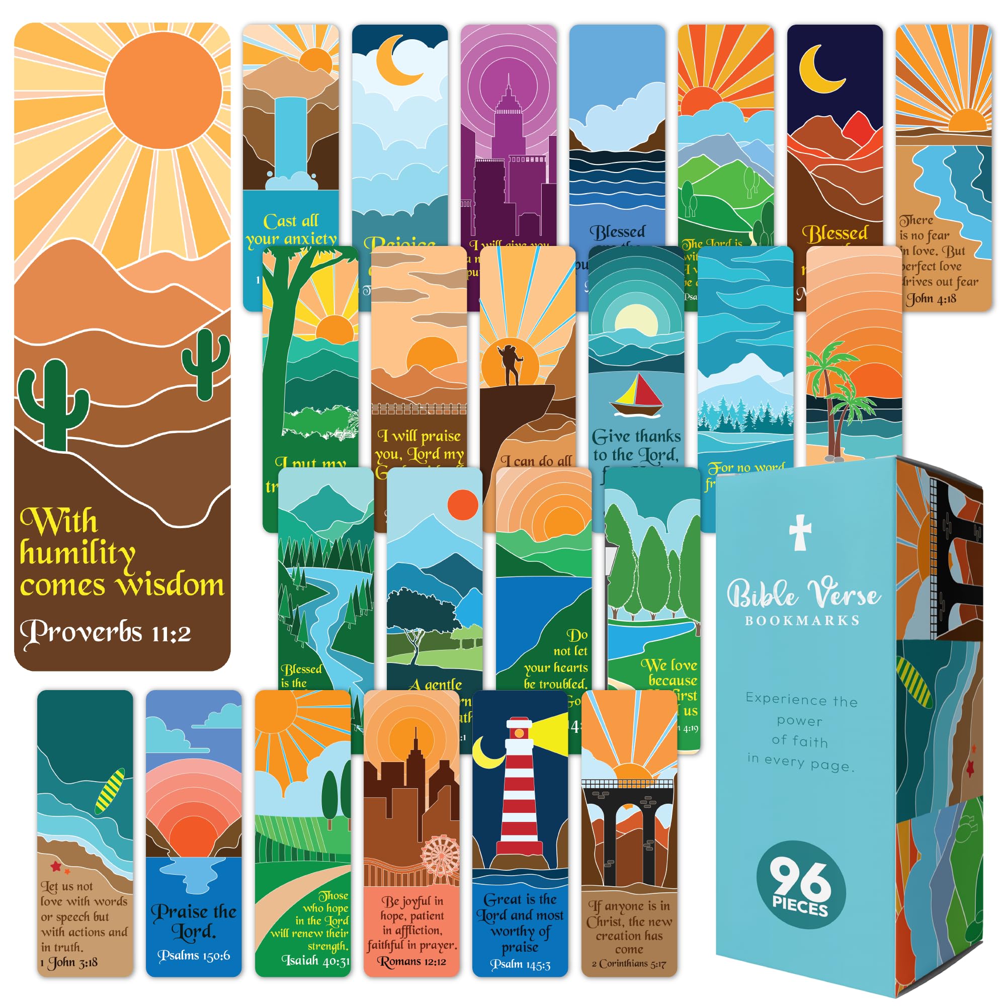 Only Zest 96 Pack Christian Bookmarks with Inspirational Bible Verses, Unique, Vibrant Bible Bookmark, Bulk Christian Gifts for 