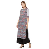 Gosriki Women'S Grey Crepe Straight Calf Length Ethnic Printed Kurti(Krish-65150-Xl_Grey),Grey,,B07XCXQLVW