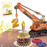 DTESL 3D Greeting Pop Up 2nd Birthday Card with light and music, Crane Truck card For Boy, Nephew, Grandson, Son, Toddler, with 