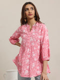 Libas Women'S Cotton Floral Printed Anarkali Kurti (98004O_Pink_L)