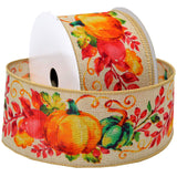 Morex Ribbon Cornucopia Pumpkins and Vines, Thanksgiving, Wired Taffeta, 2.5 inch by 10 Yard, Orange