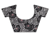 Womanista Women'S Satin Two Way Floral Black Saree With Un-Stitched Blouse Black & White Onesize