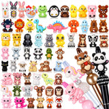 Tondiamo 60 Pcs 3D Animal Silicone Focal Beads for Pens, Cute Non-Repeated Animal Focal Bead Bulk for Beadable Keychain DIY Craf