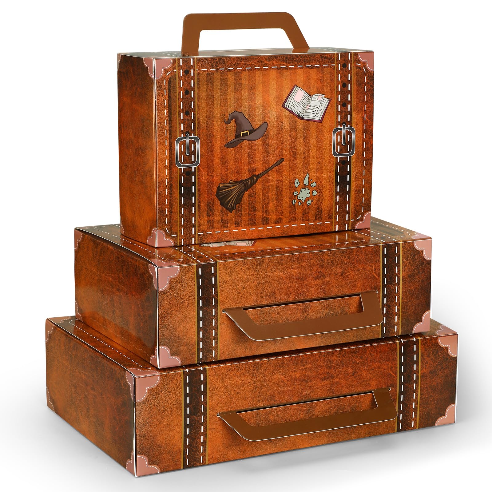 Weekgrat 6 Pcs Large Magical Themed Christmas Under Tree Decor Box Travel Suitcase Travel Party Decor Paperboard Fantasy Themed 