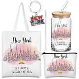 Chuangdi 4 Pcs New York Travel Gifts Set Canvas Bag Cosmetic Bag 16 oz Tumbler and Keychain New York City Souvenirs Gifts for Tr