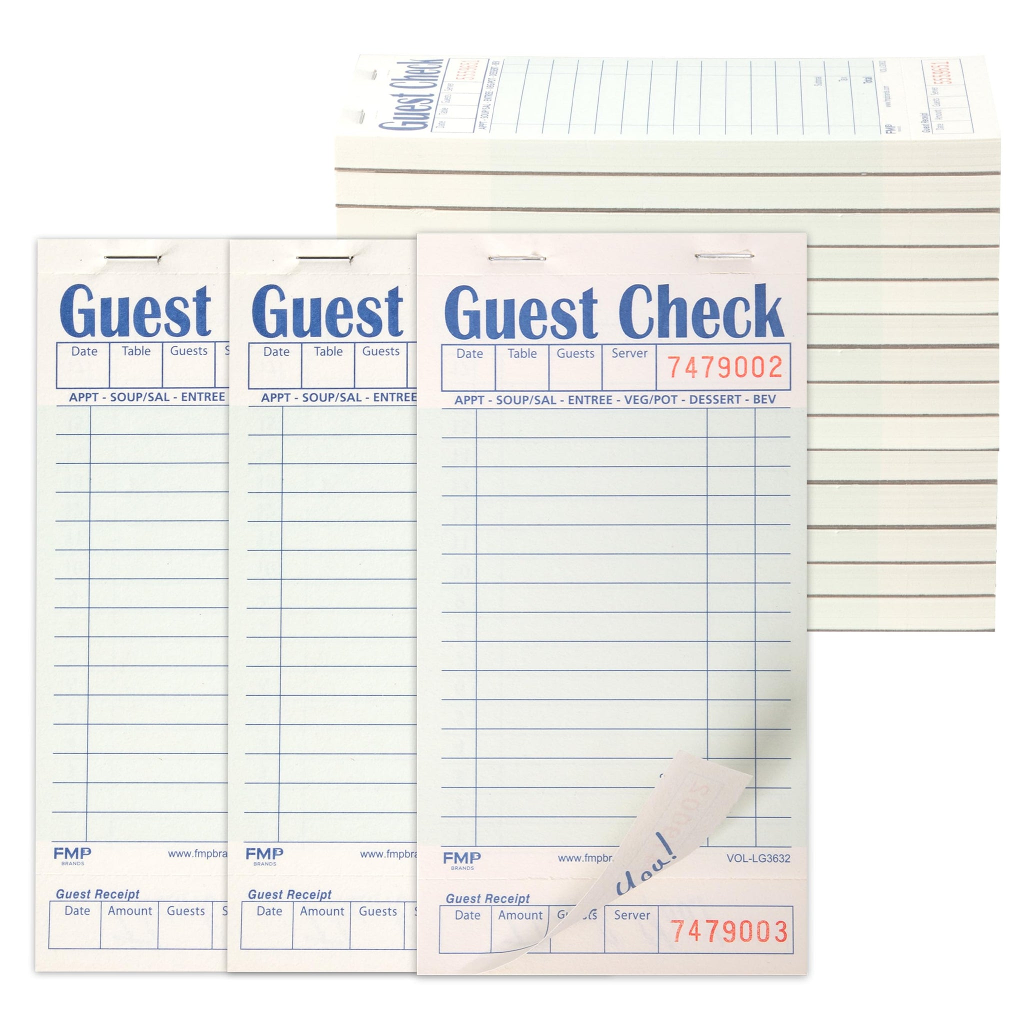 FMP Brands Guest Check Books for Servers, Server Note Pads Paper, Total 1000 Sheets (20 Pads), Light Green with Guest Receipt, G