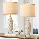 SRJJRS 28 Table Lamps for Living Room Set of 2, Farmhouse Lamps for Bedroom with USB Ports, 3-Way Dimmable Nightstand Table Lamp