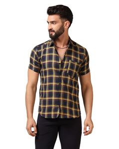 Toplot Men'S Regular Fit Casual Shirt Checks Design With Spread Collar & Half Sleeves (Chex-Shirt-5177-Yellow-L),Yellow,,B0CYGTPV8F