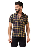 Toplot Men'S Regular Fit Casual Shirt Checks Design With Spread Collar & Half Sleeves (Chex-Shirt-5177-Yellow-L),Yellow,,B0CYGTPV8F