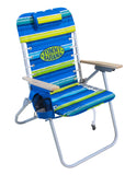 Tommy Bahama Hi-Boy 17 Seat Height 4-Position Lace-Up Suspension Folding Beach Backpack Chair, 1-Pack, Green and Blue Stripe