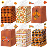 Glenmal 24 Pcs Fall Thanksgiving Gift Goodie Bags Bulk Maple Leaf Pumpkin Turkey Kraft Bags with Handles for Autumn Thanksgiving