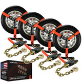 VULCAN Car Tie Down with Chain Anchors Lasso Style 2 Inch x 96 Inch 4 Pack PROSeries 3,300 Pound Safe Working Load