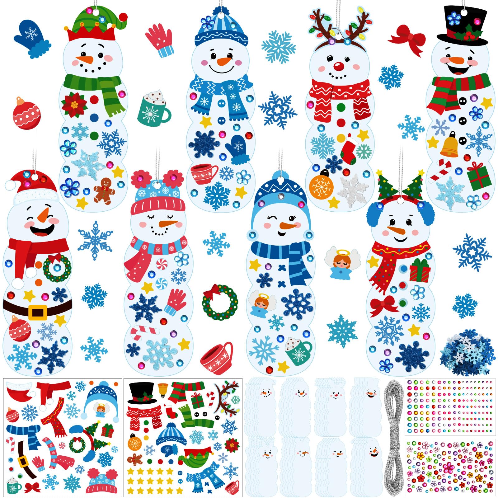 Frienda 48 Set Christmas Snowman Craft Kit DIY Christmas Snowman Bookmarks Ornaments Art Sets Winter Xmas Foam Stickers and Craf